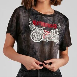 Windsor Angel Rider Black Tie-Dye Motorcycle Crop Top size large